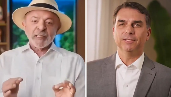 Lula e Flávio Bolsonaro estrearam neste sábado no horário eleitoral gratuito na televisão —...
